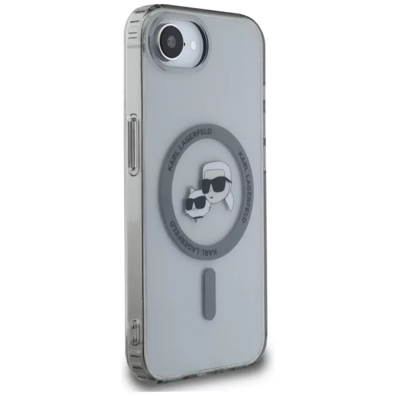 KARL LAGERFELD IML Metal Karl & Choupette Heads MagSafe -kotelo iPhone 16e / 17e, musta