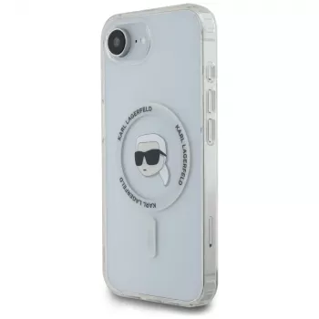 Karl Lagerfeld IML Metal Karl Head MagSafe -kotelo iPhone 16e/17e, valkoinen
