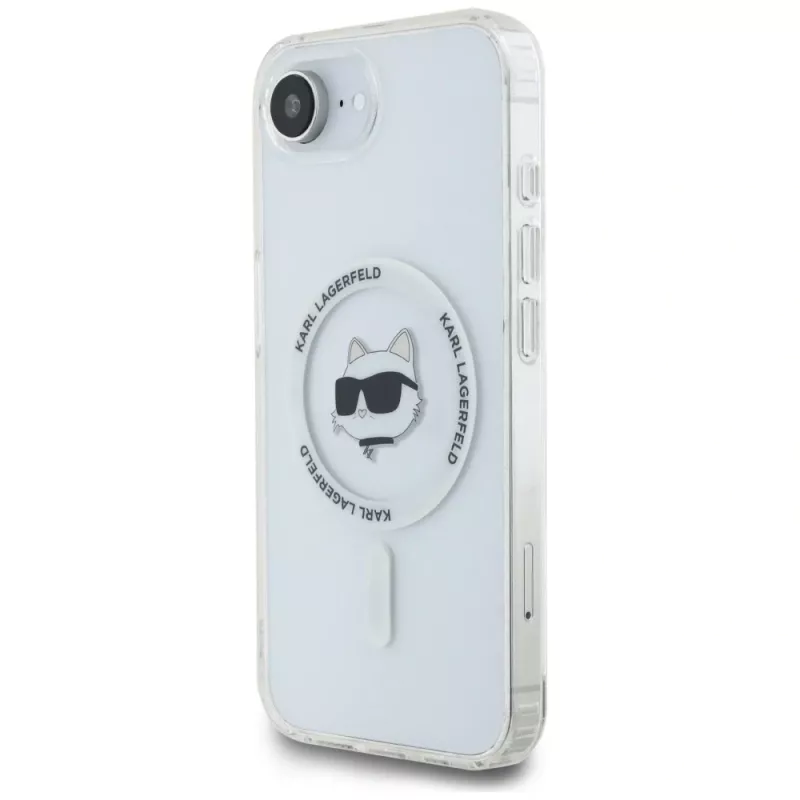 KARL LAGERFELD IML Metal Choupette Head MagSafe -kotelo iPhone 16e / 17e, valkoinen