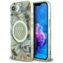 Guess IML Metal Glitter Flowers Triangle MagSafe -takakansi Apple iPhone 16e, vihreä