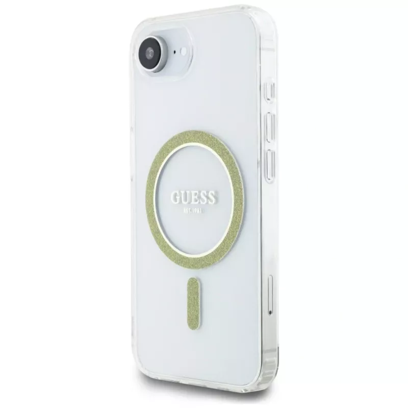Guess IML Glitter Circle MagSafe -kotelo iPhone 16e, läpinäkyvä