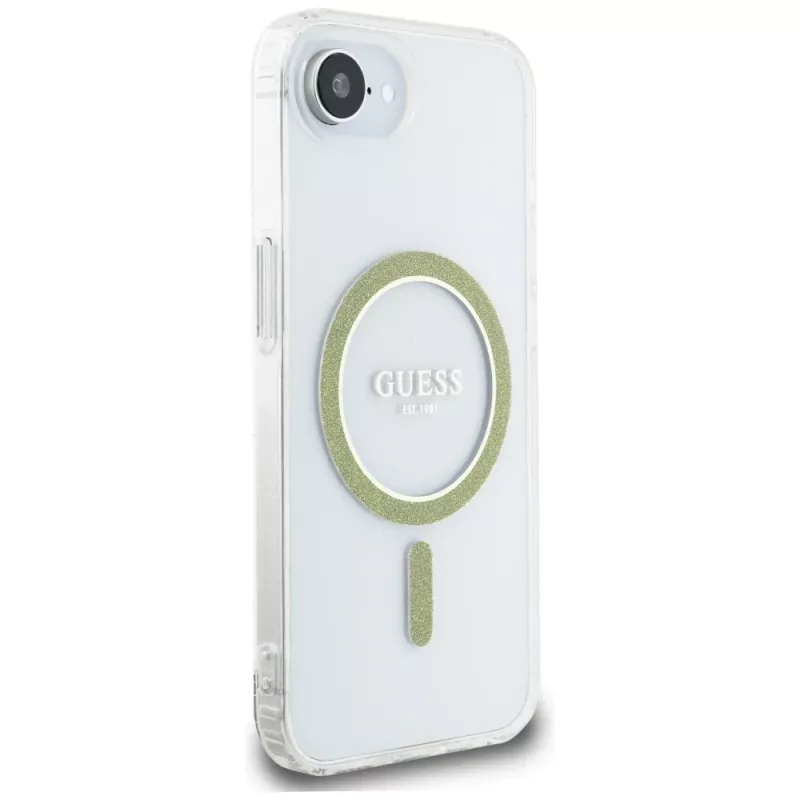 Guess IML Glitter Circle MagSafe -kotelo iPhone 16e, läpinäkyvä
