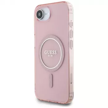 Guess IML Glitter Circle MagSafe -kotelo iPhone 16e, pinkki
