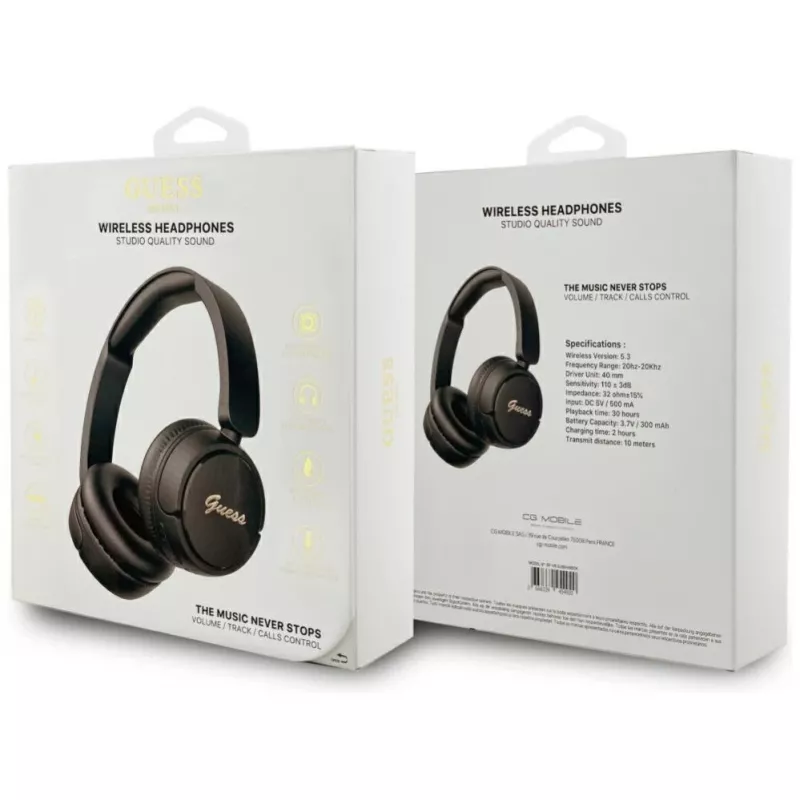 Guess Metal Logo Script langattomat Bluetooth 5.3 -korvakuulokkeet, musta