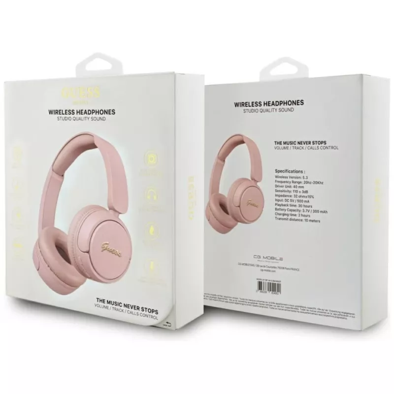 Guess Metal Logo Script langattomat Bluetooth 5.3 -on-ear-kuulokkeet, pinkki