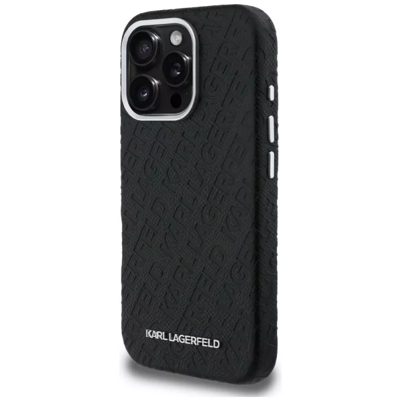KARL LAGERFELD FW Stamped Karl MagSafe -kotelo iPhone 16 Pro, musta
