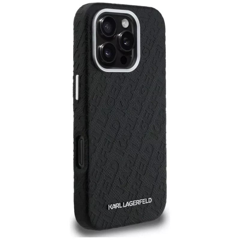 KARL LAGERFELD FW Stamped Karl MagSafe -kotelo iPhone 16 Pro, musta