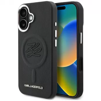Karl Lagerfeld Initial & Metal Logo MagSafe -kotelo Apple iPhone 16, musta