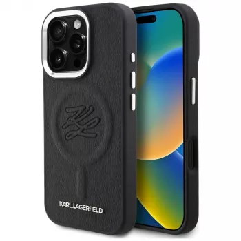 Karl Lagerfeld Initial & Metal Logo MagSafe -kotelo iPhone 16 Pro, musta