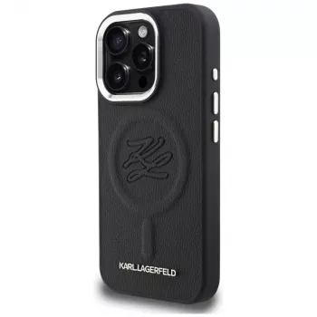 Karl Lagerfeld Initial & Metal Logo MagSafe -kotelo iPhone 16 Pro, musta