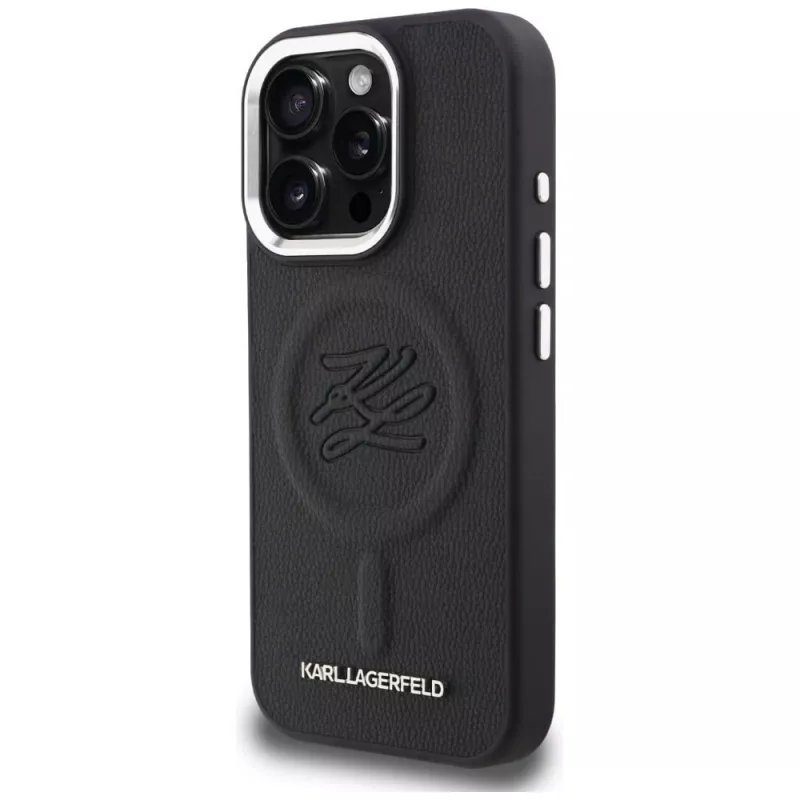 Karl Lagerfeld Initial & Metal Logo MagSafe -kotelo iPhone 16 Pro, musta