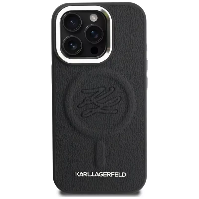 Karl Lagerfeld Initial & Metal Logo MagSafe -kotelo iPhone 16 Pro, musta