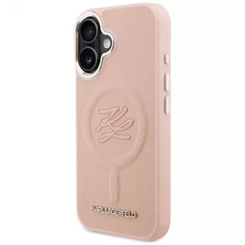 Karl Lagerfeld Initial & Metal Logo MagSafe -kotelo iPhone 16, pinkki