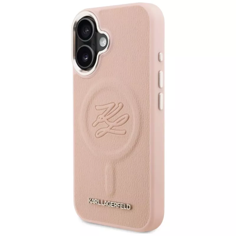 Karl Lagerfeld Initial & Metal Logo MagSafe -kotelo iPhone 16, pinkki