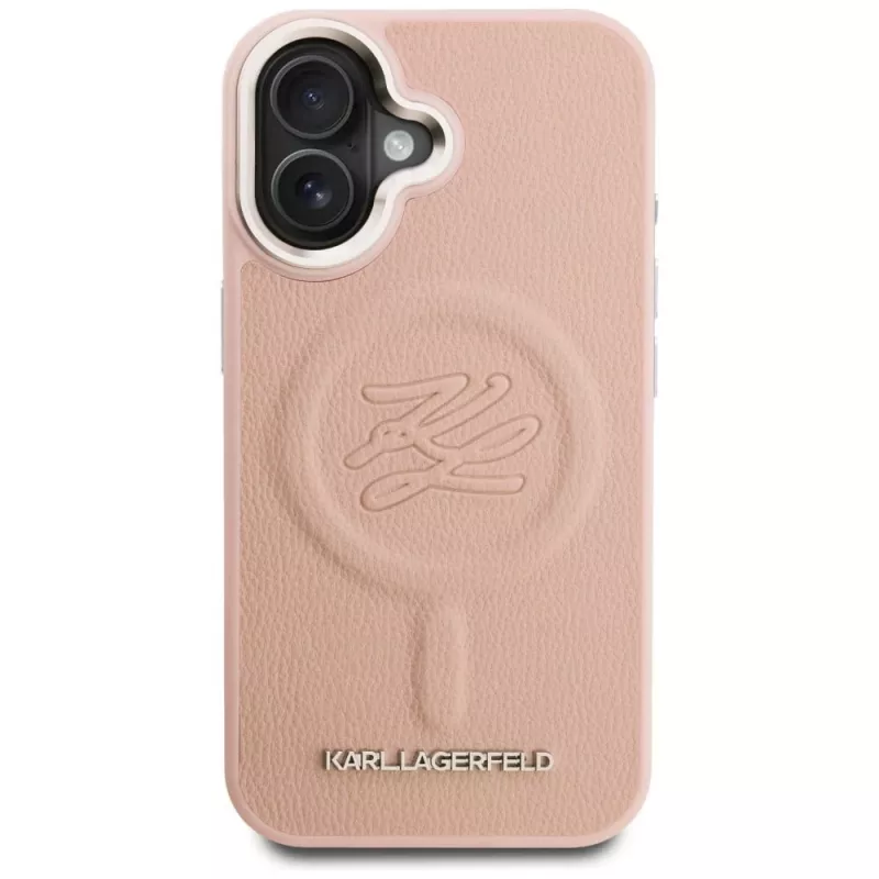 Karl Lagerfeld Initial & Metal Logo MagSafe -kotelo iPhone 16, pinkki