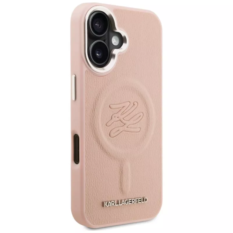 Karl Lagerfeld Initial & Metal Logo MagSafe -kotelo iPhone 16, pinkki