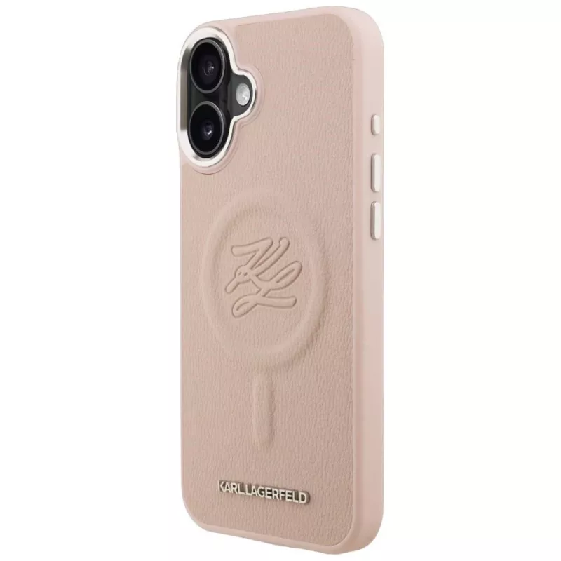 Karl Lagerfeld Initial & Metal Logo MagSafe -kotelo iPhone 16 Plus, pinkki