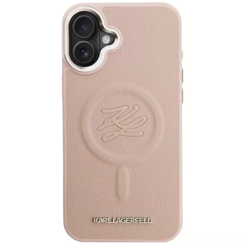 Karl Lagerfeld Initial & Metal Logo MagSafe -kotelo iPhone 16 Plus, pinkki