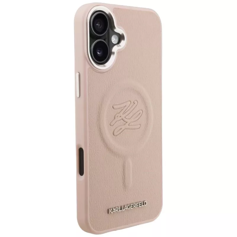 Karl Lagerfeld Initial & Metal Logo MagSafe -kotelo iPhone 16 Plus, pinkki