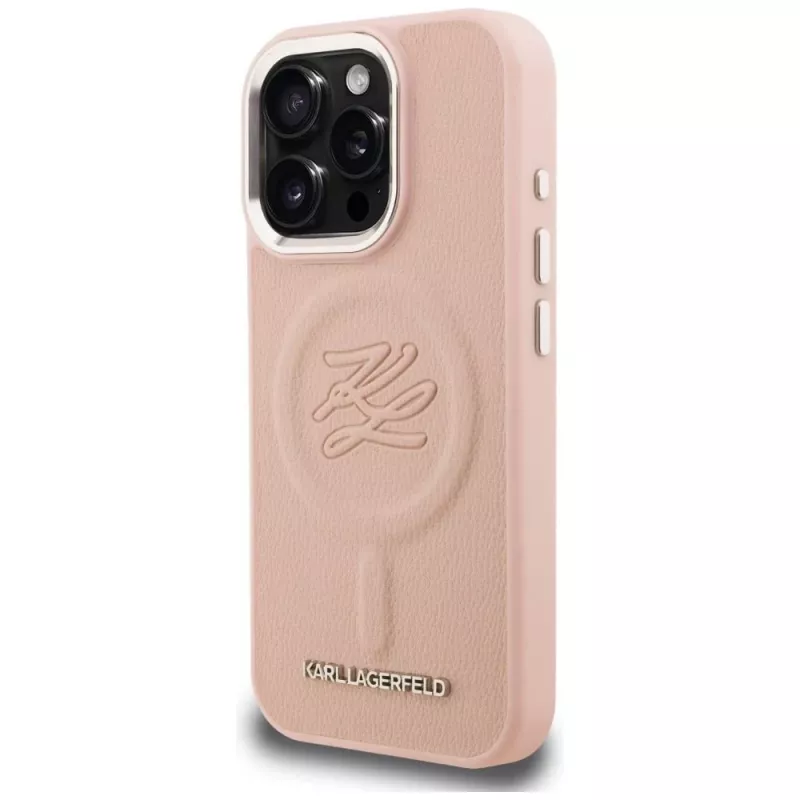 KARL LAGERFELD Initial & Metal Logo MagSafe -kotelo iPhone 16 Pro Max, pinkki