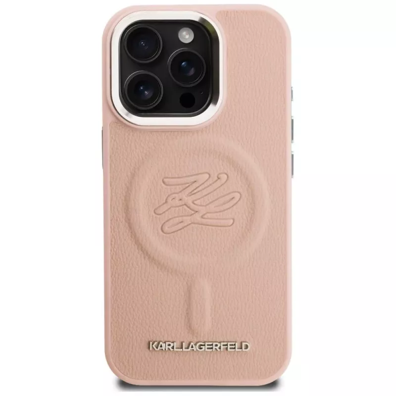 KARL LAGERFELD Initial & Metal Logo MagSafe -kotelo iPhone 16 Pro Max, pinkki