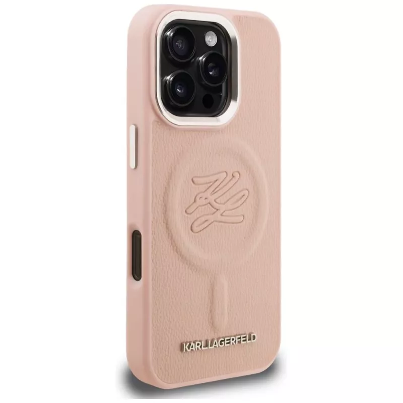 KARL LAGERFELD Initial & Metal Logo MagSafe -kotelo iPhone 16 Pro Max, pinkki