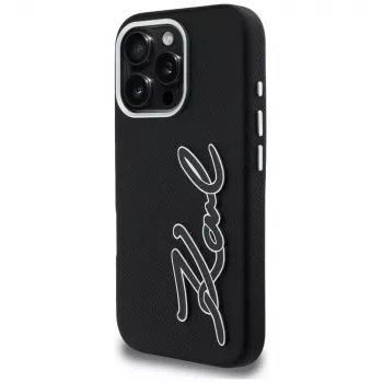 KARL LAGERFELD FW Grained Signature Logo -kotelo iPhone 16 Pro Max, musta