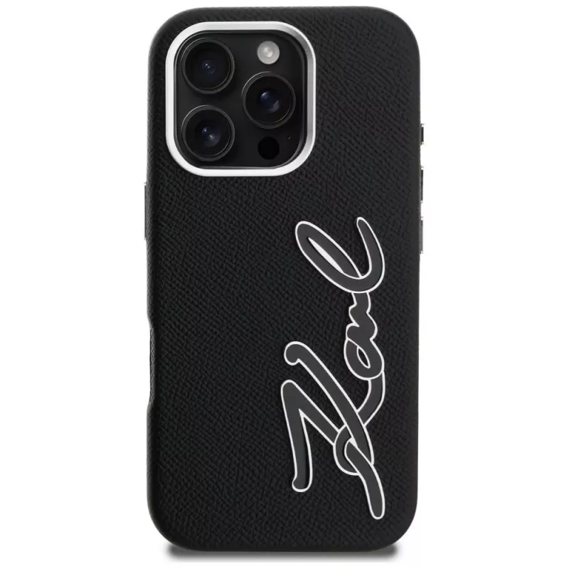 KARL LAGERFELD FW Grained Signature Logo -kotelo iPhone 16 Pro Max, musta