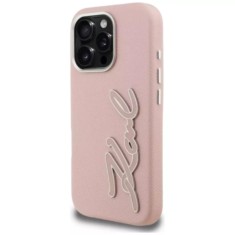 KARL LAGERFELD FW Grained Signature Logo -kovakotelo iPhone 16 Pro, pinkki