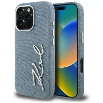 Karl Lagerfeld FW Jeans Signature Logo -kotelo iPhone 16 Pro, sininen