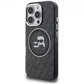 Karl Lagerfeld IML Glitter Karl & Choupette Heads Logo MagSafe -kotelo Apple iPhone 16 Pro, musta