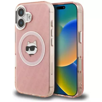 Karl Lagerfeld IML Choupette Head Logo MagSafe -kotelo Apple iPhone 16, pinkki