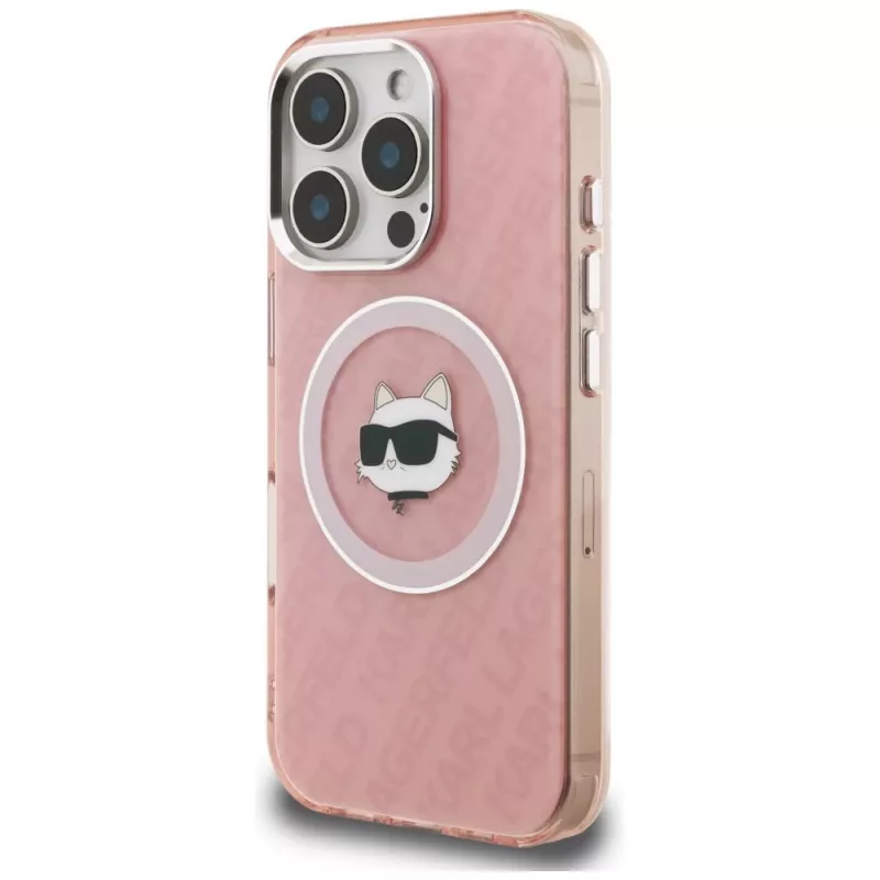 Karl Lagerfeld IML Choupette Head Logo MagSafe -kotelo Apple iPhone 16 Pro Max, pinkki