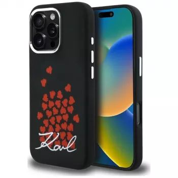 Karl Lagerfeld Silicone Heart SignLogo MagSafe -suojakotelo iPhone 16 Pro, musta