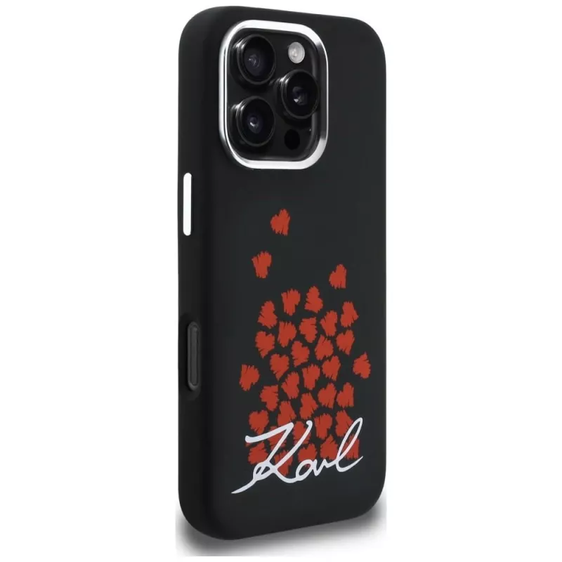 Karl Lagerfeld Silicone Heart SignLogo MagSafe -suojakotelo iPhone 16 Pro, musta