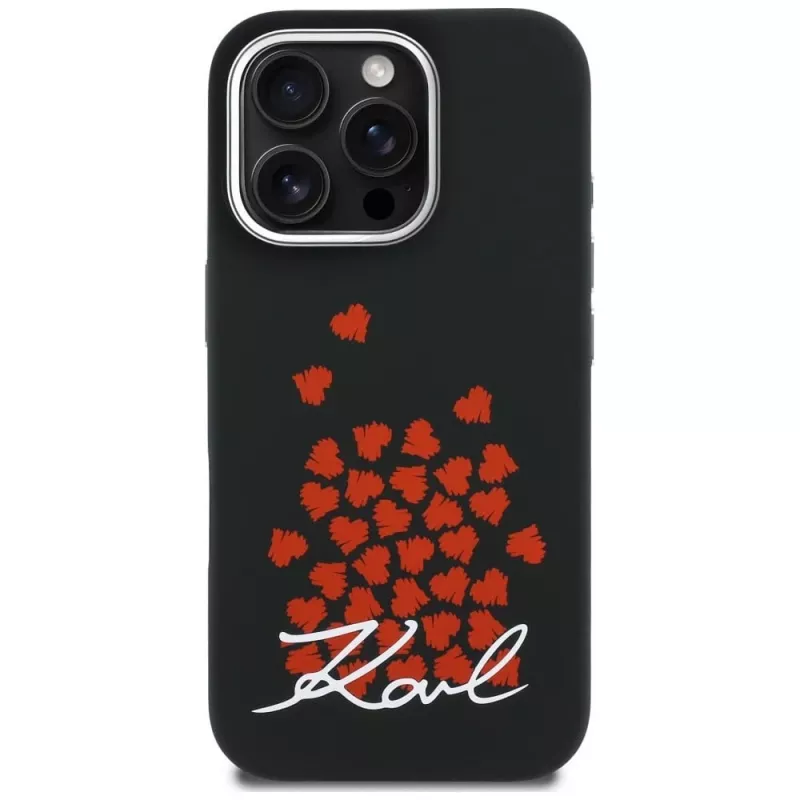 Karl Lagerfeld Silicone Heart SignLogo MagSafe -suojakotelo iPhone 16 Pro Max, musta