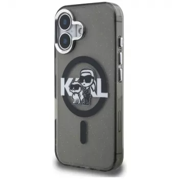 KARL LAGERFELD IML Glitter Karl & Choupette Sketch Logo MagSafe -suojakotelo iPhone 16, musta