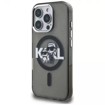 Karl Lagerfeld IML Glitter Karl & Choupette Sketch Logo MagSafe -suojakotelo iPhone 16 Pro, musta
