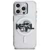Karl Lagerfeld IML Glitter Karl & Choupette Sketch Logo MagSafe -suojakotelo iPhone 16 Pro Max, läpinäkyvä