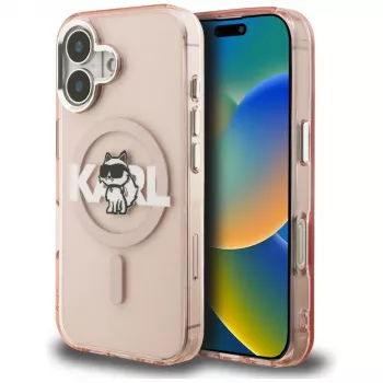 KARL LAGERFELD IML Choupette Sketch Logo MagSafe -suojakotelo iPhone 16, pinkki