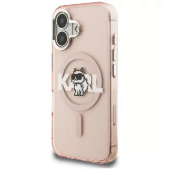 KARL LAGERFELD IML Choupette Sketch Logo MagSafe -suojakotelo iPhone 16, pinkki