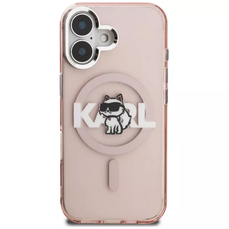 KARL LAGERFELD IML Choupette Sketch Logo MagSafe -suojakotelo iPhone 16, pinkki