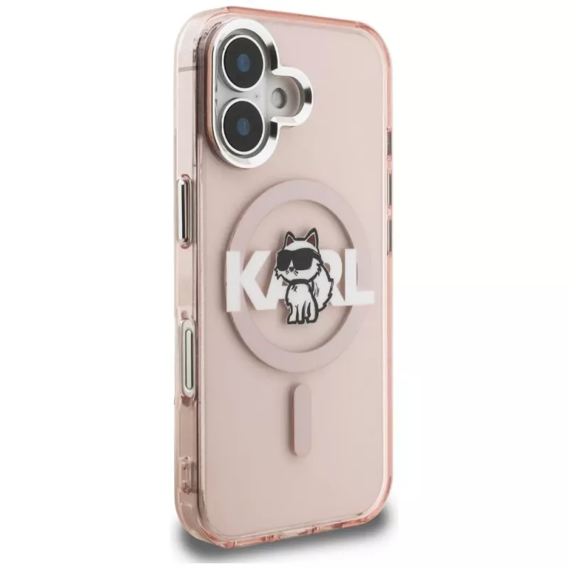 KARL LAGERFELD IML Choupette Sketch Logo MagSafe -suojakotelo iPhone 16, pinkki