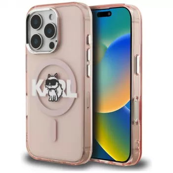 Karl Lagerfeld IML Choupette Sketch Logo MagSafe -suojakotelo iPhone 16 Pro, pinkki