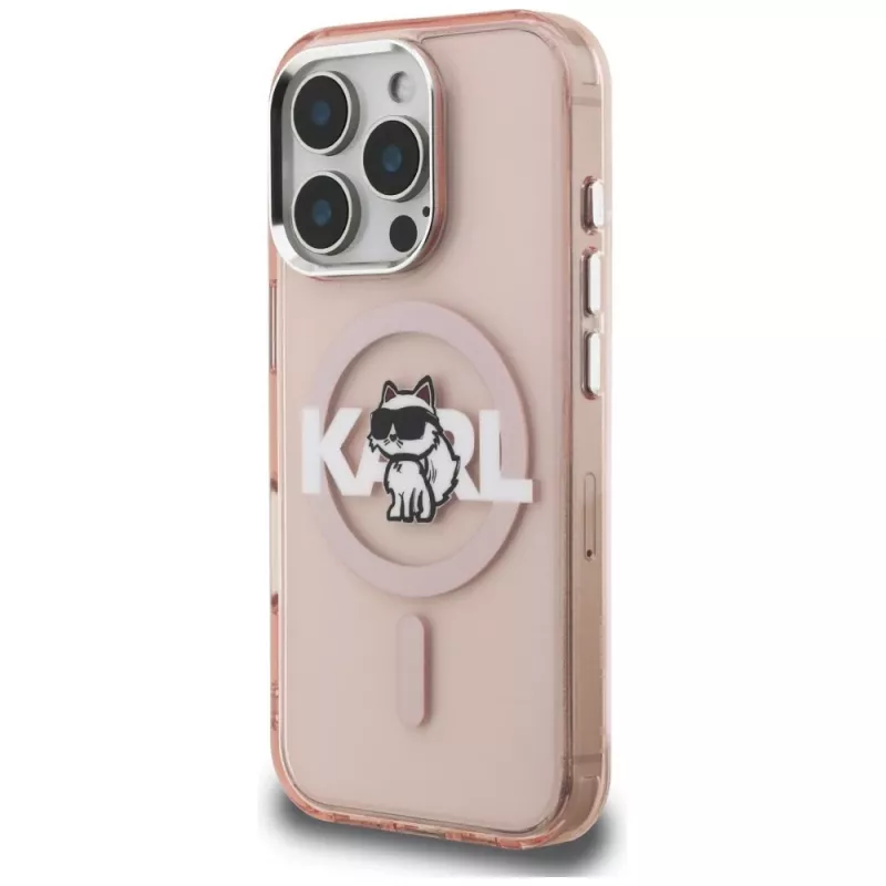 Karl Lagerfeld IML Choupette Sketch Logo MagSafe -suojakotelo iPhone 16 Pro, pinkki