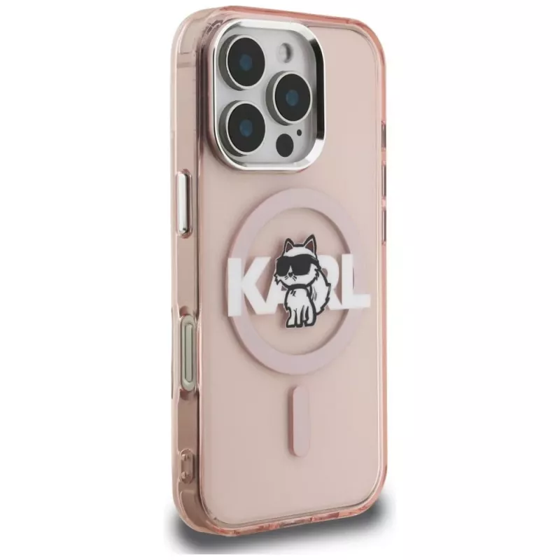 Karl Lagerfeld IML Choupette Sketch Logo MagSafe -suojakotelo iPhone 16 Pro Max, pinkki