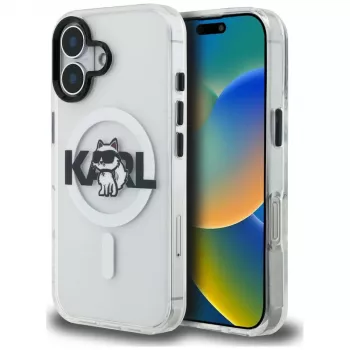 Karl Lagerfeld IML Choupette Sketch Logo MagSafe -suojakotelo iPhone 16, läpinäkyvä