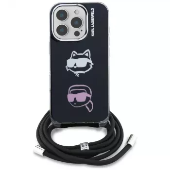 KARL LAGERFELD IML Crossbody -suojakotelo Karl & Choupette Head -kuosilla Apple iPhone 16 Pro Max, musta