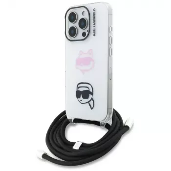 KARL LAGERFELD IML Crossbody -suojakotelo iPhone 16 Pro Max, valkoinen, Karl & Choupette Head -kuosi