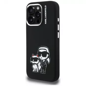 KARL LAGERFELD Silikoni Karl & Choupette Sketch MagSafe -suojakotelo Apple iPhone 16 Pro, musta